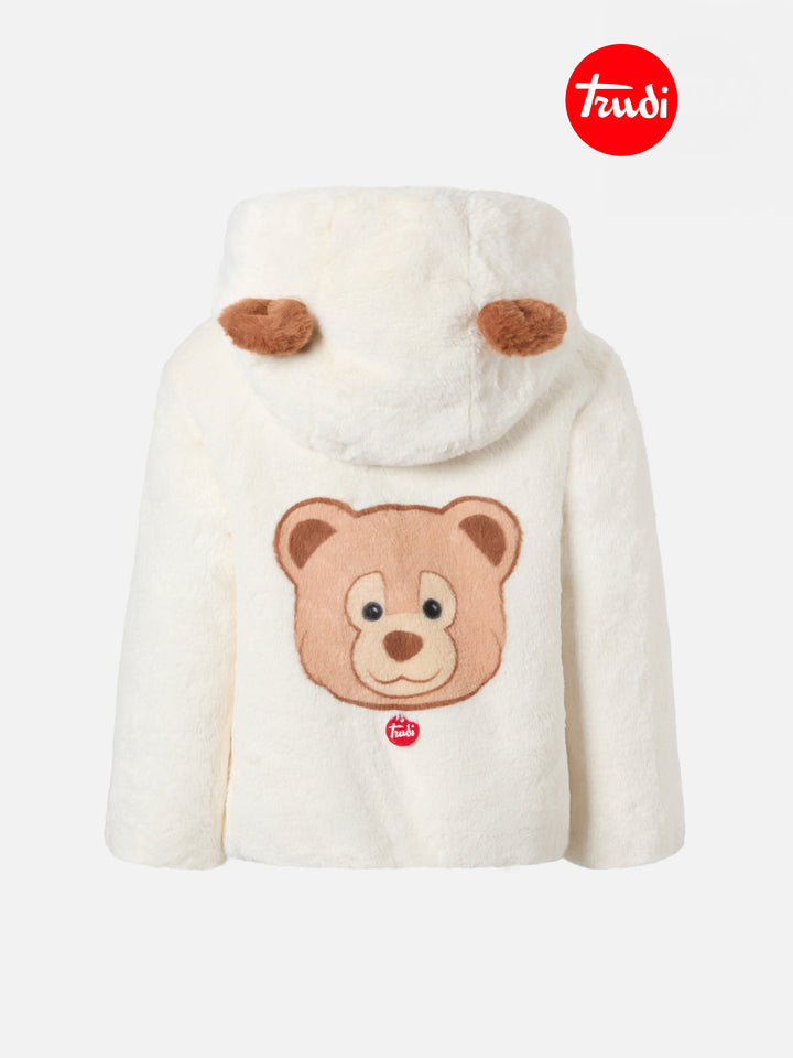 Faux-fur jacket with hood, ears and Trudi charm