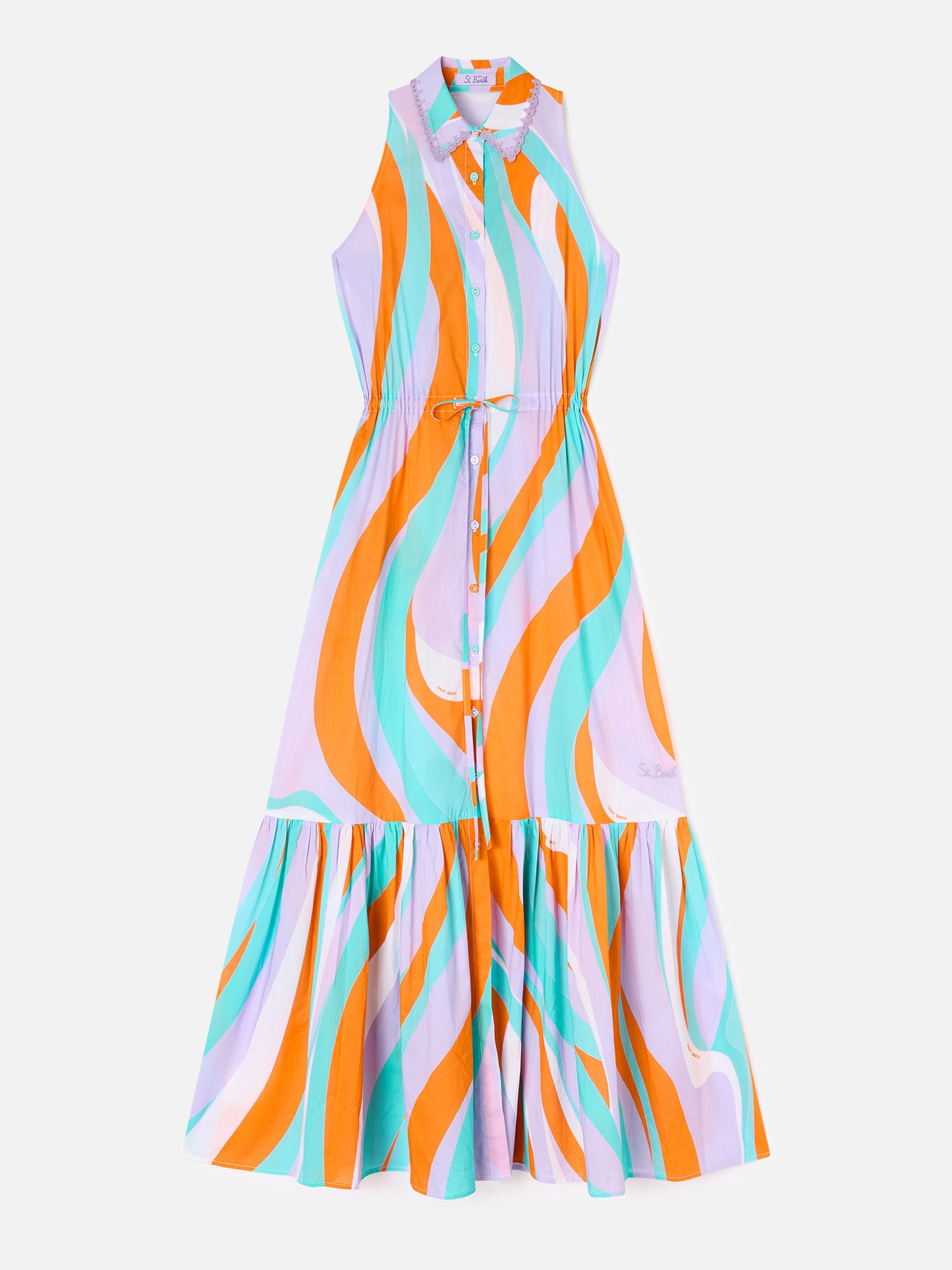 Langes Baumwollkleid Ida mit Wellenprint 