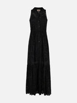 Woman black Sangallo lace halterneck dress