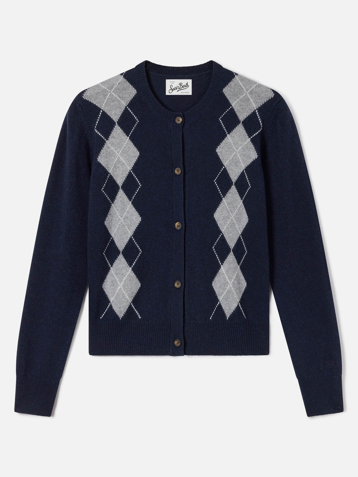Cárdigan Sierra Navy de mezcla de lana y cachemira blue con motivo argyle 