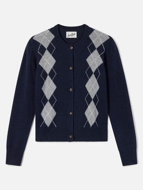 Cárdigan Sierra Navy de mezcla de lana y cachemira blue con motivo argyle 