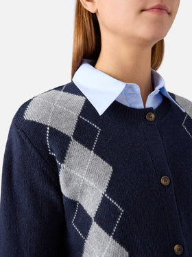 Marineblauer blue Sierra Cardigan aus Woll- und Kaschmirmischung mit Argyle-Muster 