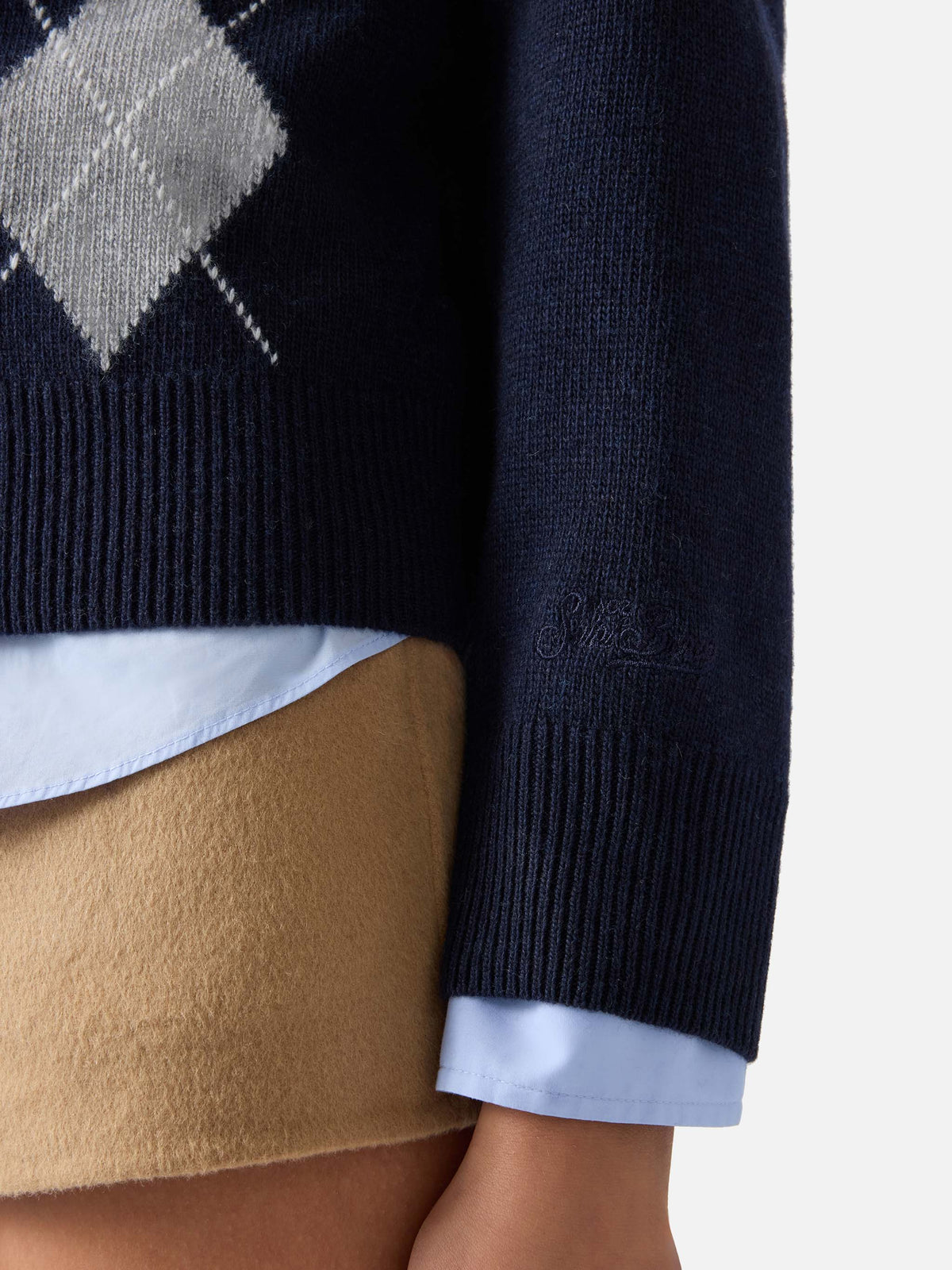 Marineblauer blue Sierra Cardigan aus Woll- und Kaschmirmischung mit Argyle-Muster 