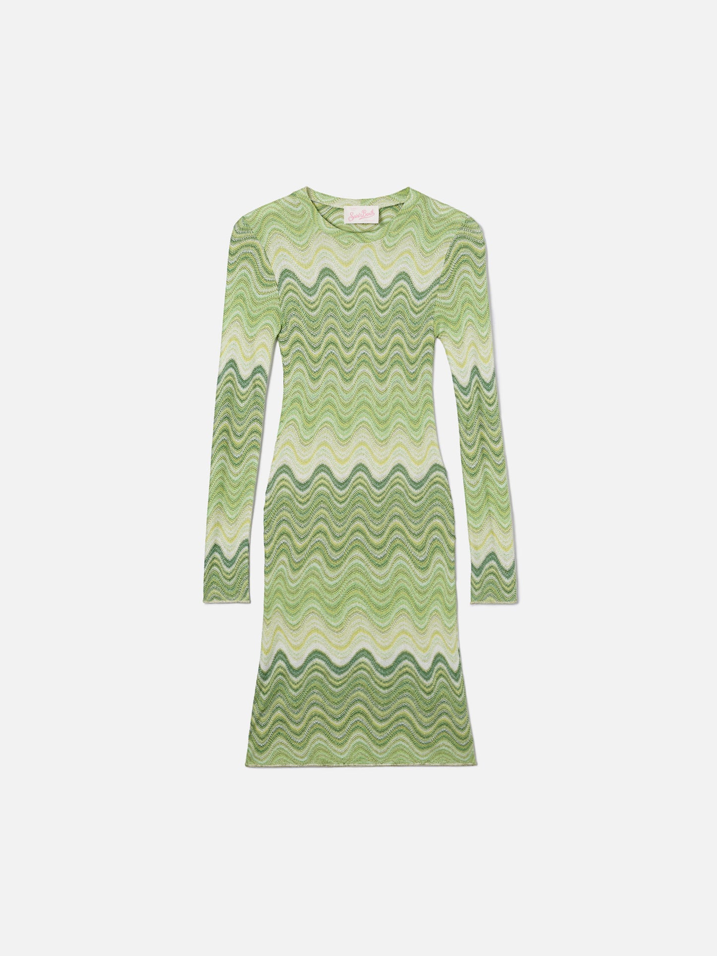 Short Imany dress in green degradé raschel fabric