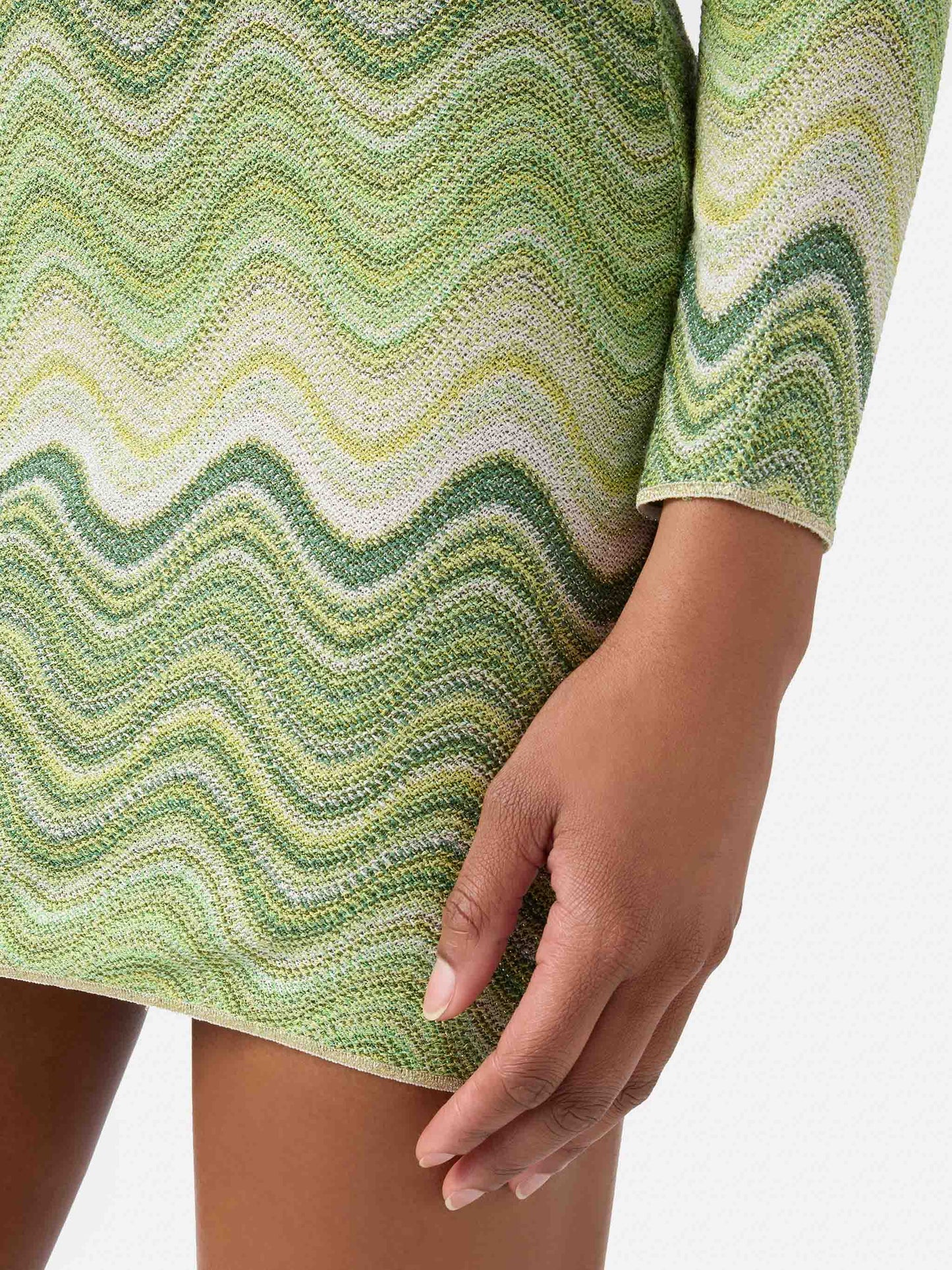 Short Imany dress in green degradé raschel fabric