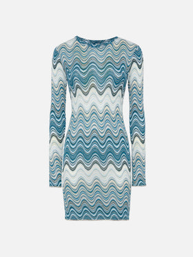 Imany raschel mini dress in teal hues