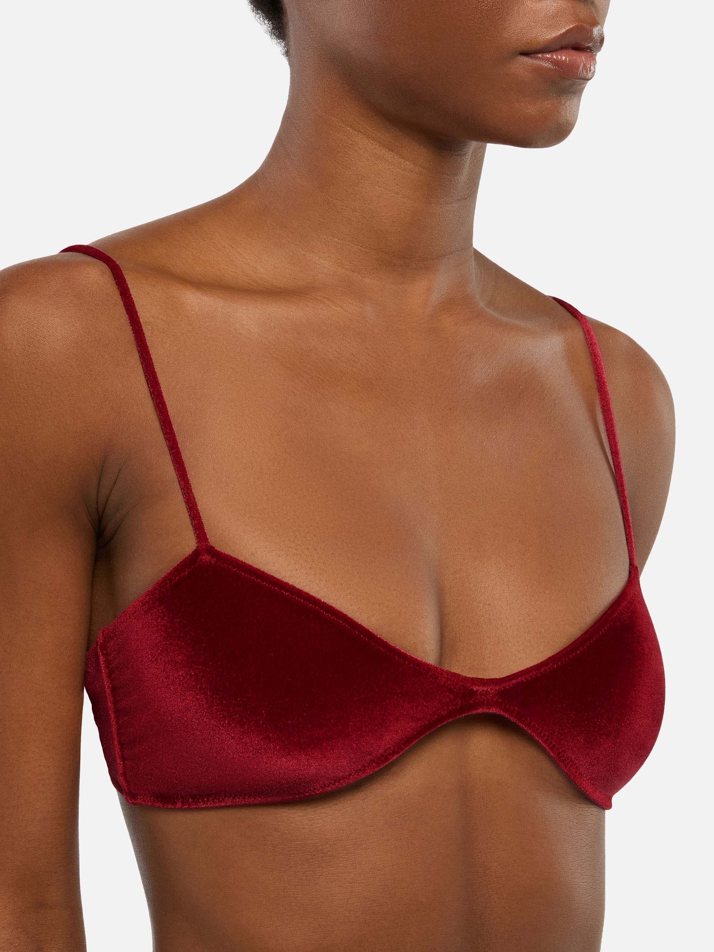 Ipanema scooped bralette top in brick red velvet
