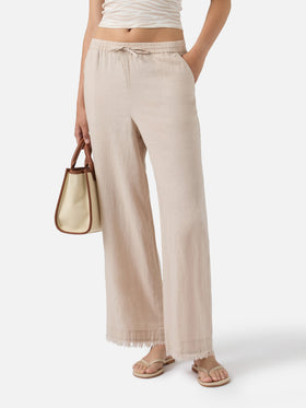 Beige Irma linen trousers with frayed hem