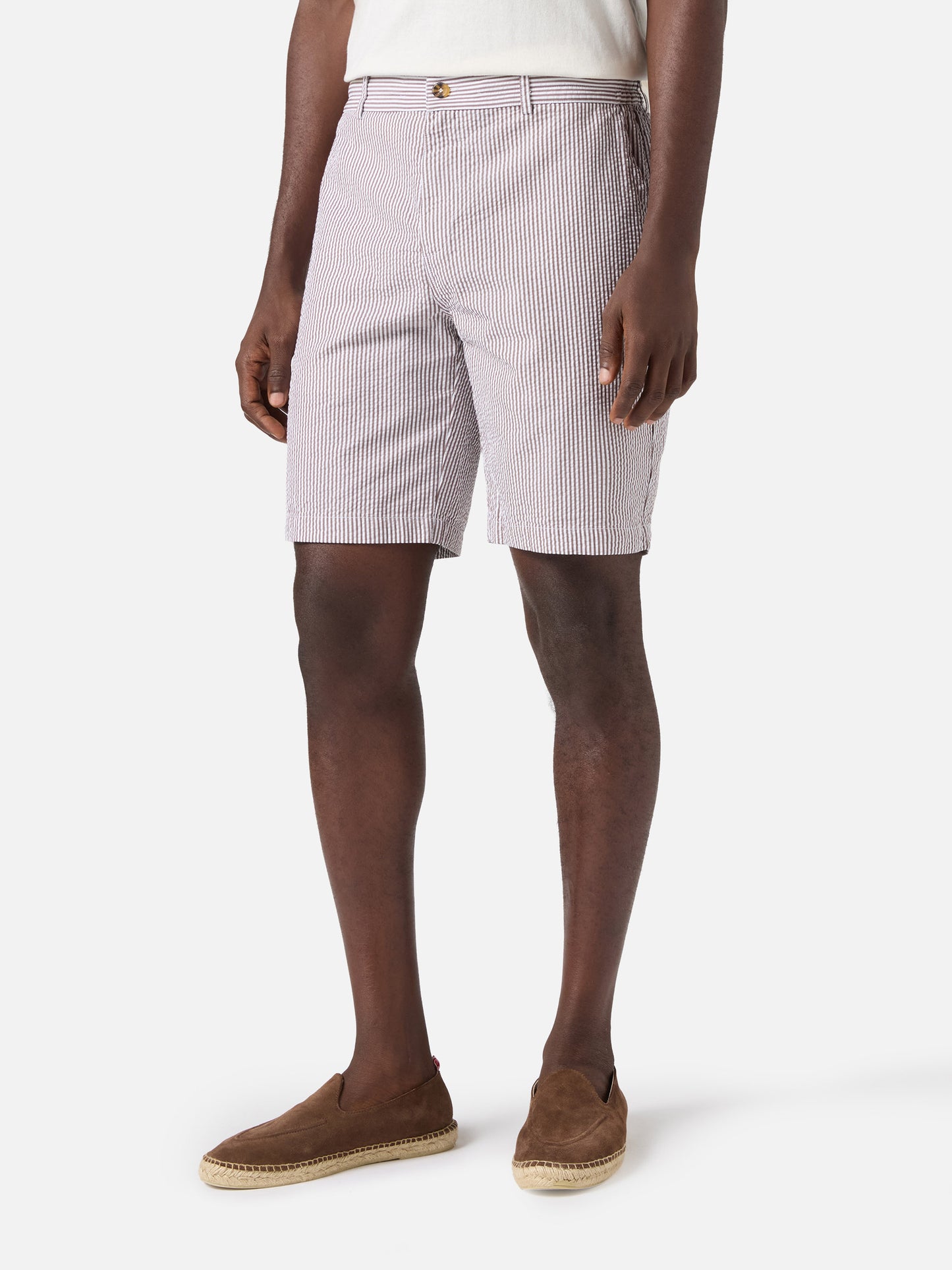 Brown Ischia bermuda shorts in striped seersucker