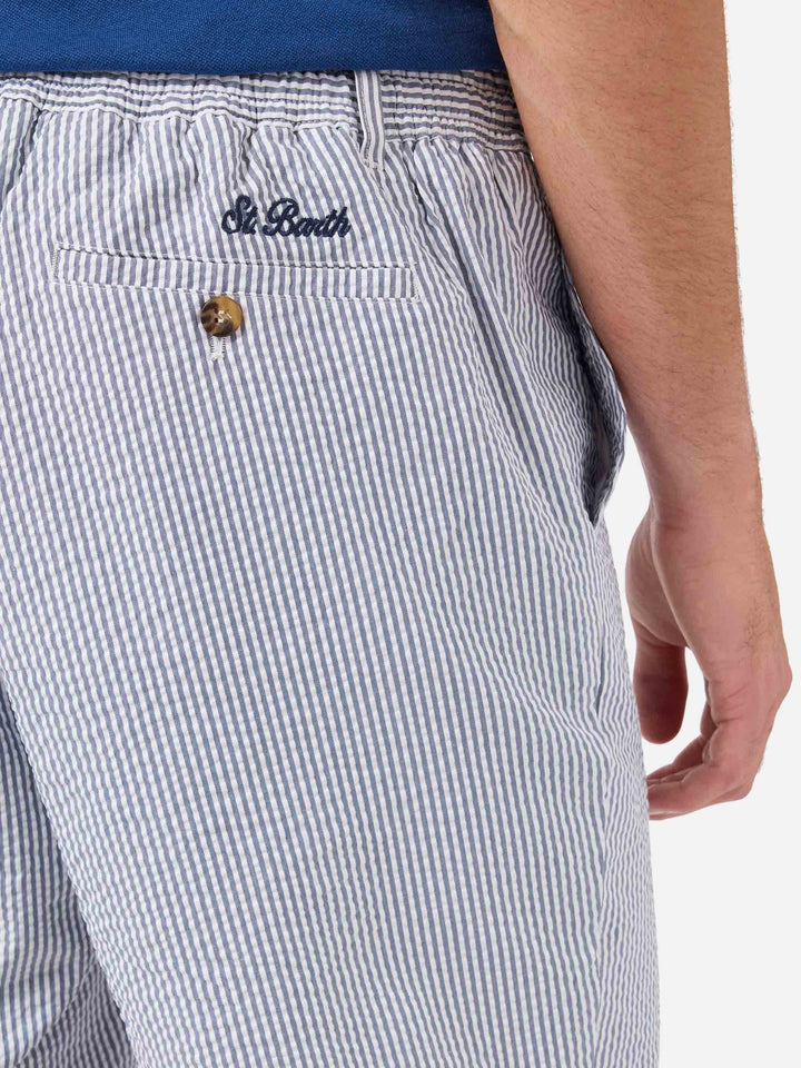 Navy blue Ischia bermuda shorts in striped seersucker