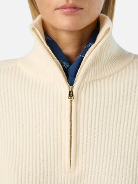 Off white Isalyn Wollstrick mit Half-Zip 