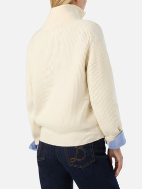Off white Isalyn Wollstrick mit Half-Zip 