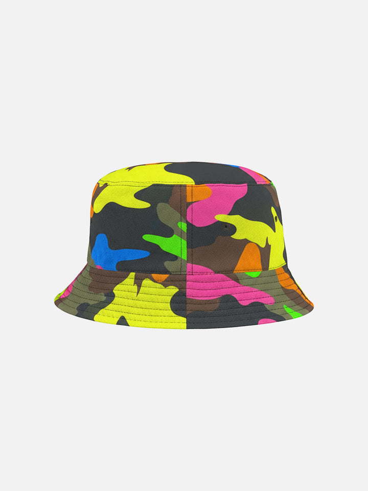 Cotton bucket hat with front embroidery multicolor fluo