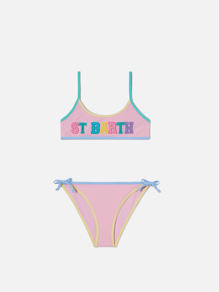 Jaiden String pink bikini with multicolor terry effect patch