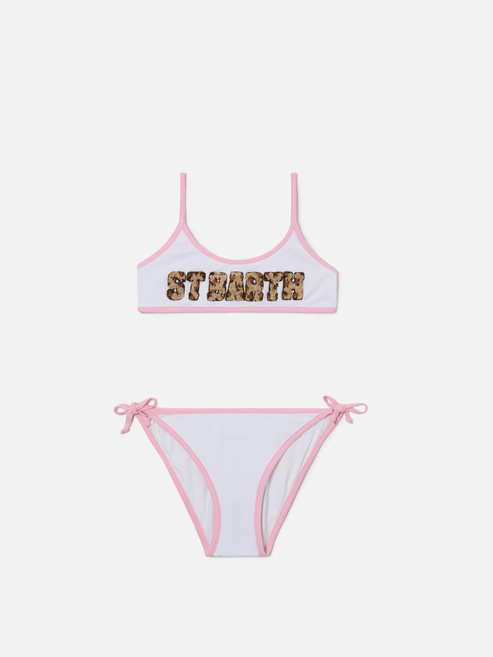 Bikini Jaiden String bianco con patch animalier effetto spugna
