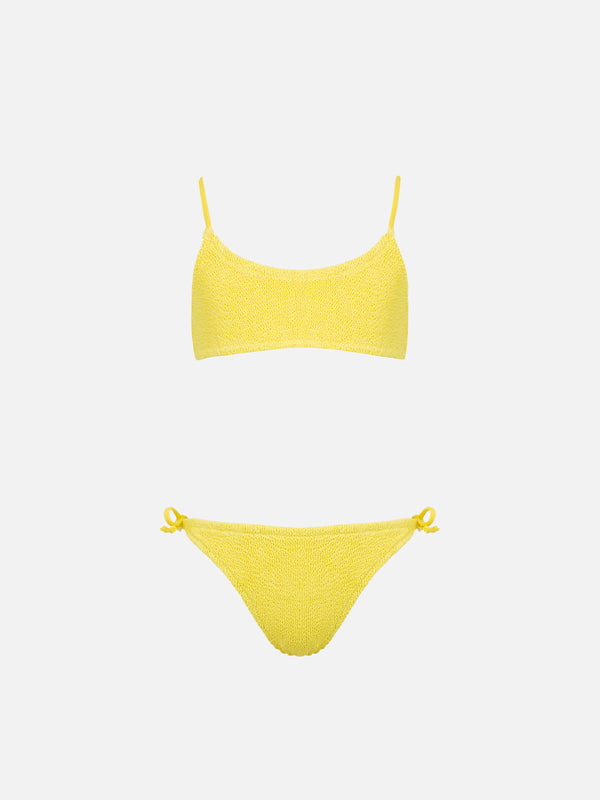 Girl pale yellow crinkle bralette bikini Jaiden