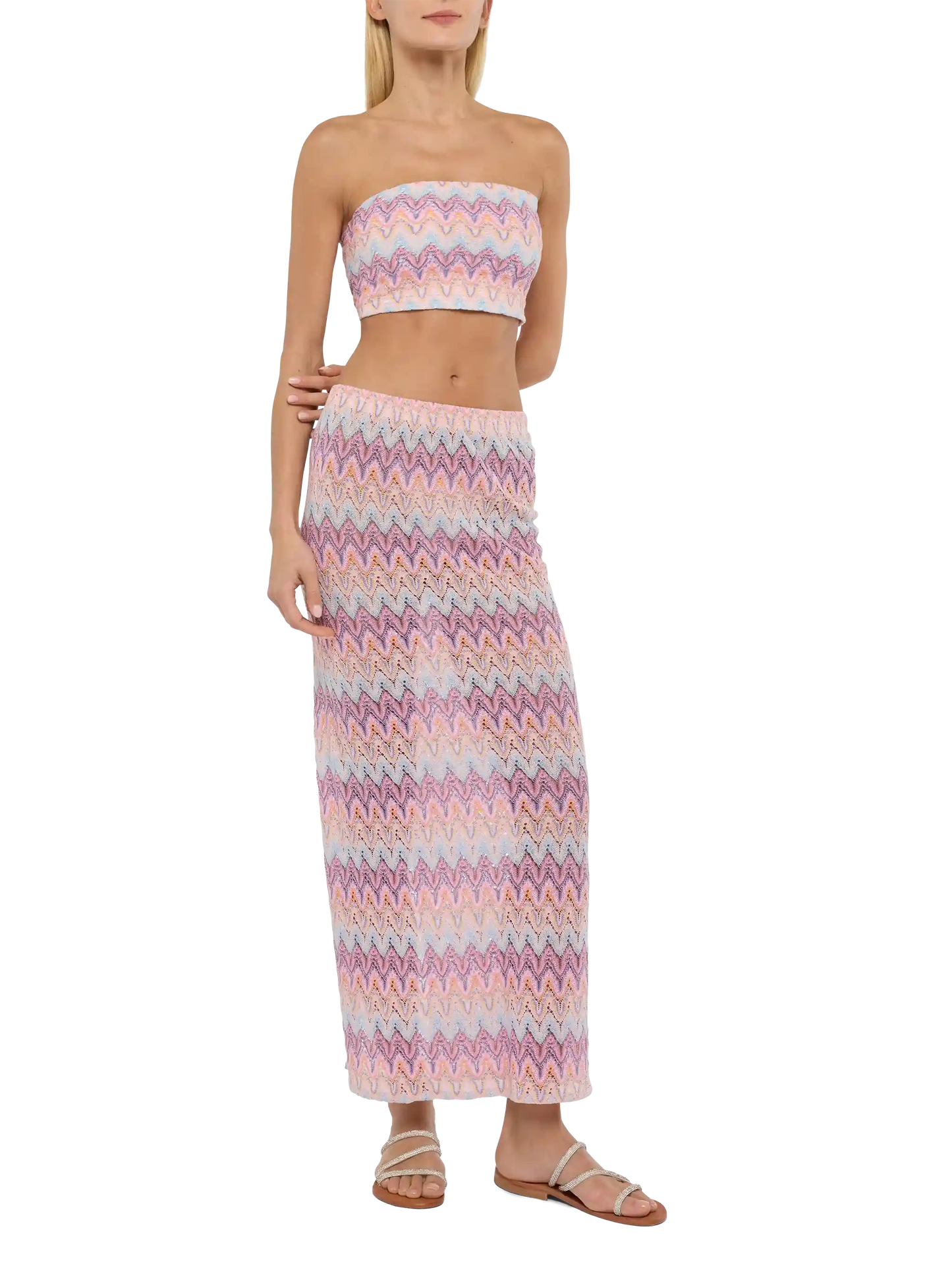 Top a fascia senza spalline con motivo chevron Jaclyn