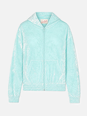 Sweat à capuche zippé Jasmine en chenille vert d’eau 