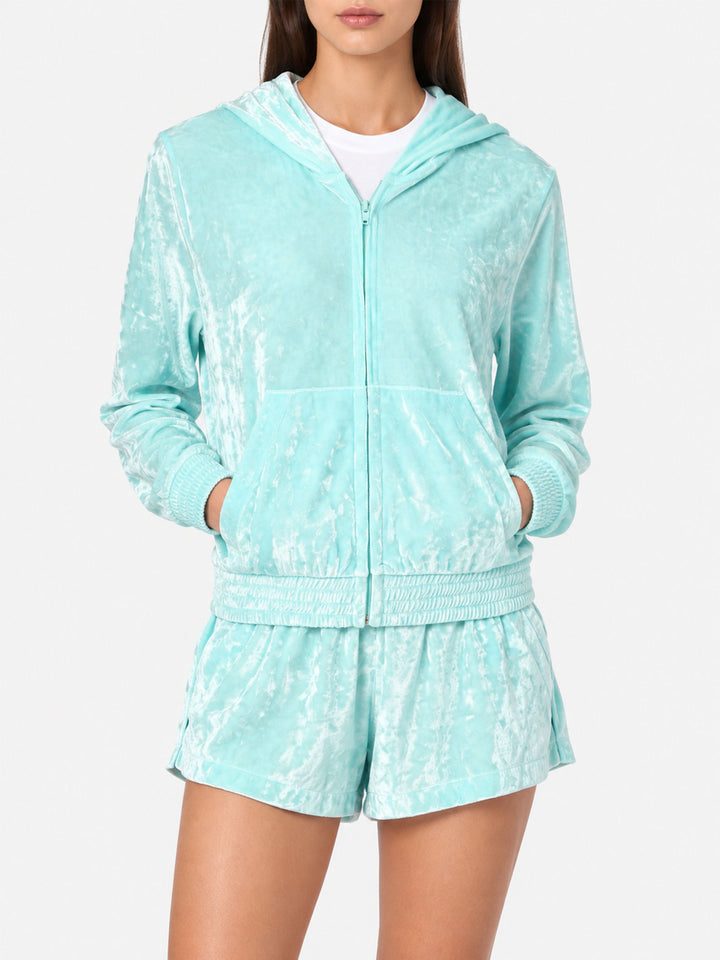 Water green chenille Jasmine zip hoodie