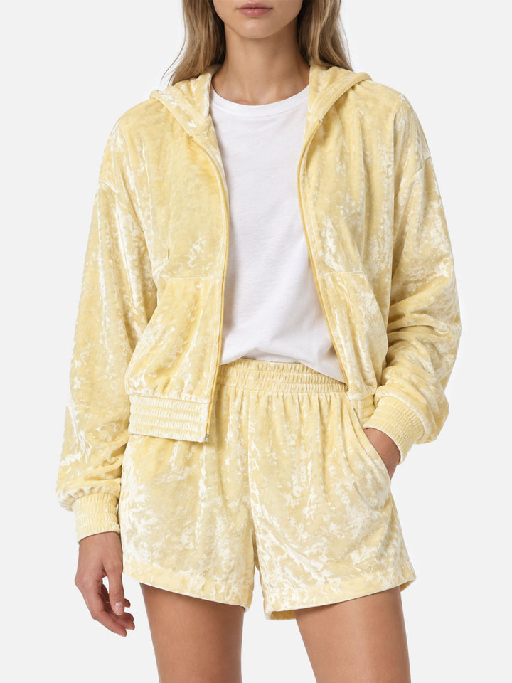 Sudadera con capucha y cremallera en rizo amarillo pálido Jasmine 