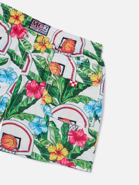 Bañador corto para niño con estampado de cesta 