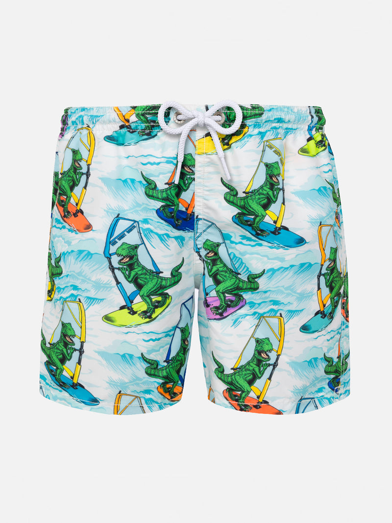 Boy swim shorts with dinosaur print