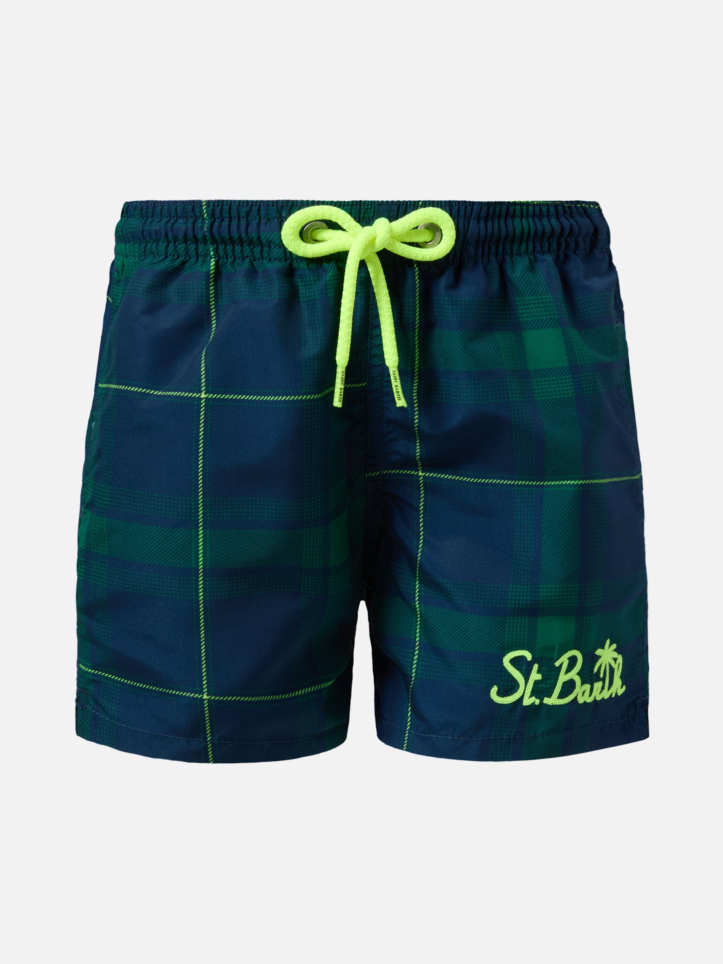 Jean mid-length swim shorts with tartan print
