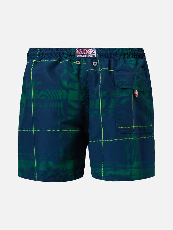 Jean mid-length swim shorts with tartan print