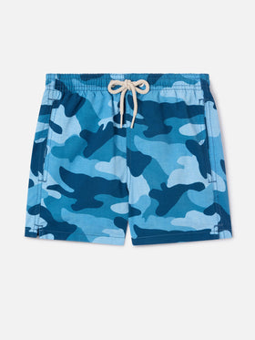 Boy mid-length Jean swim-shorts with camouflage print