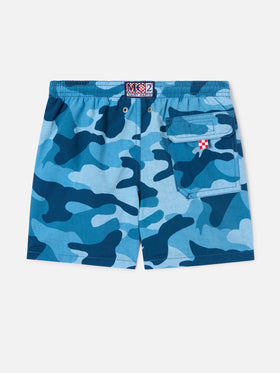 Boy mid-length Jean swim-shorts with camouflage print