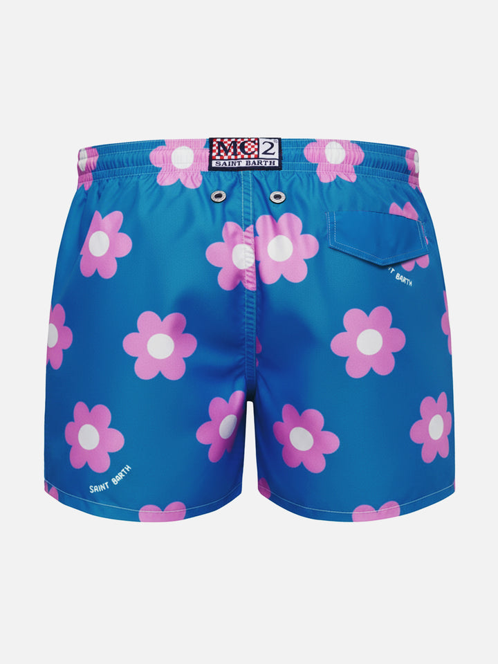 Jean mid-length swim shorts with daisy print
