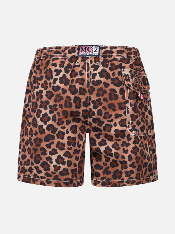 Boy mid-length Jean swim-shorts with animalier print