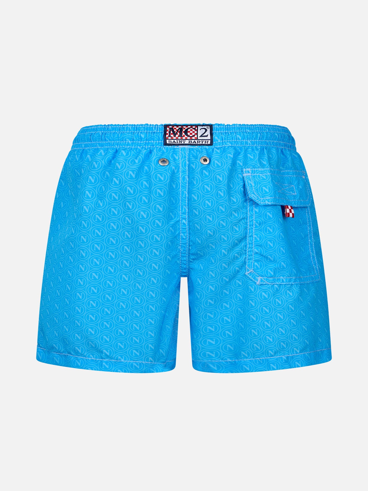 Mittellange Badeshorts aus Jeans mit Napoli-Print und Patch | SSC NAPOLI SPECIAL EDITION