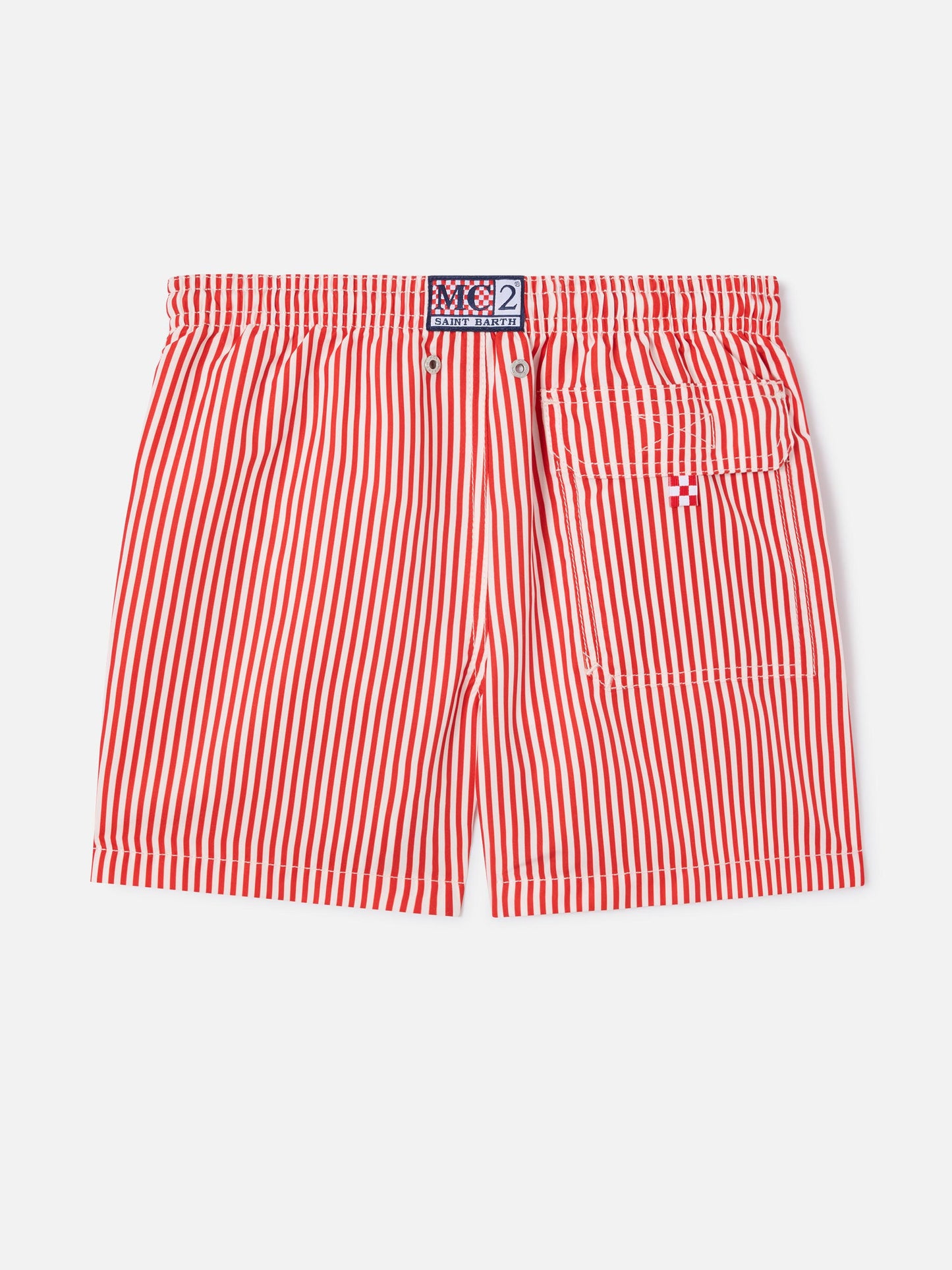 Rote gestreifte Badeshorts aus Jean mit AS Cannes-Stickerei | AS CANNES SPECIAL EDITION 