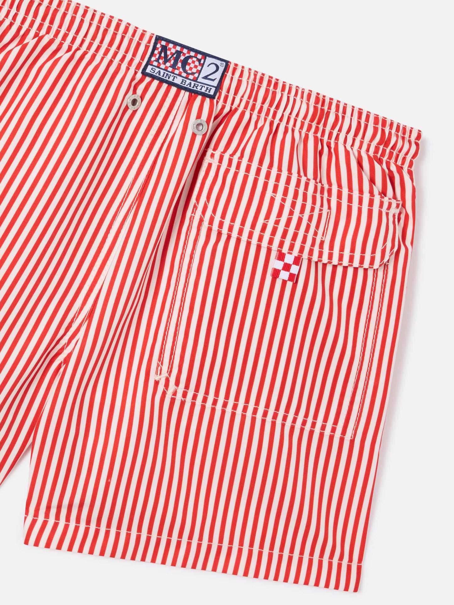 Rote gestreifte Badeshorts aus Jean mit AS Cannes-Stickerei | AS CANNES SPECIAL EDITION 