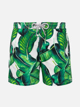 Boy swim shorts with banana leaves print