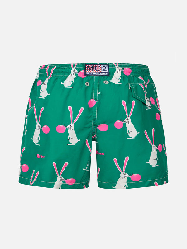 Boy lightweight fabric swimshorts with Big Babol rabbit print | BIG BABOL SPECIAL EDITION