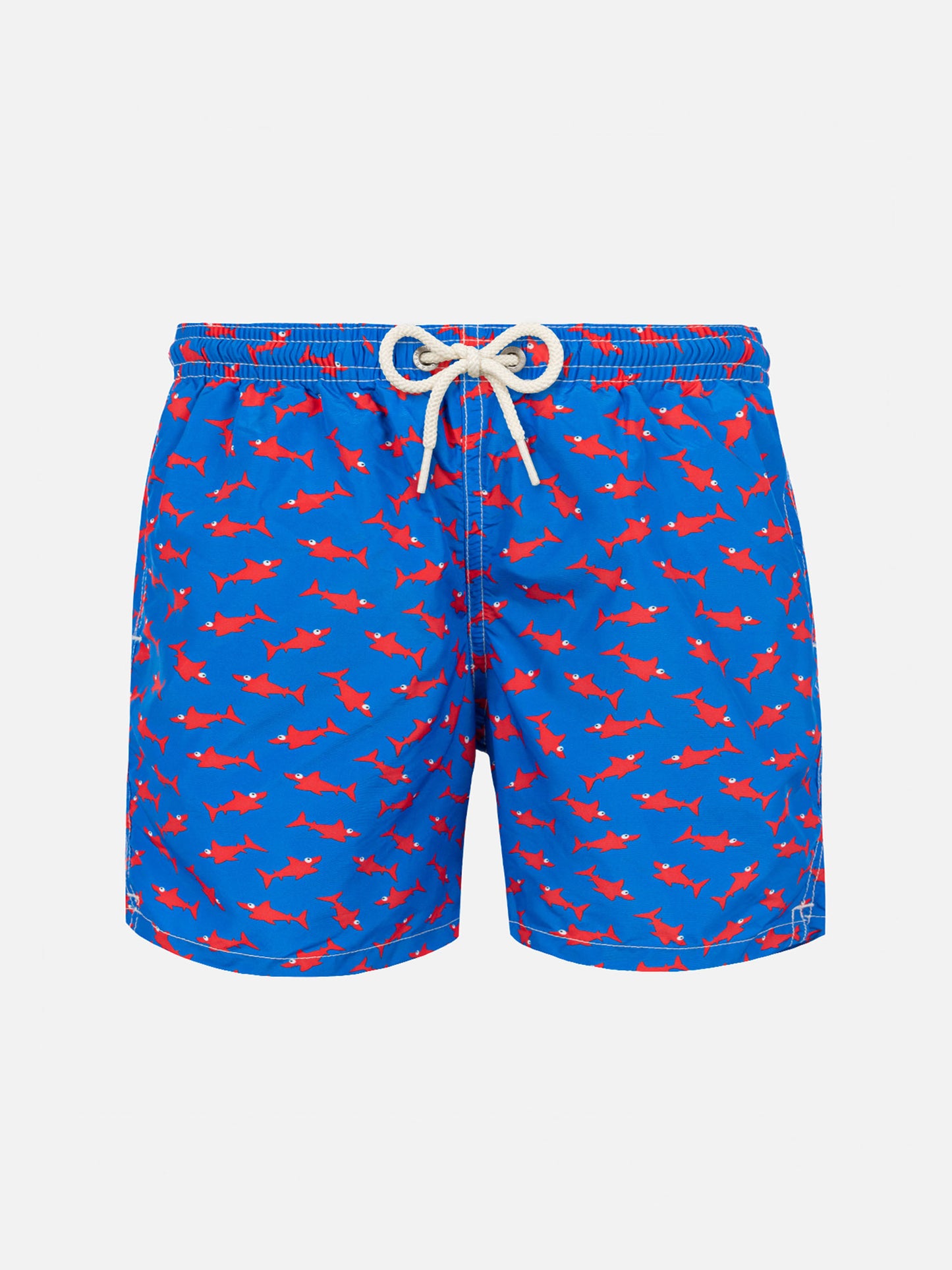 Badeshorts für Jungen mit rotem Hai-Aufdruck