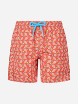 Boy lightweight fabric swim-shorts Jean Lighting with tennis print