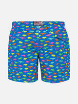 Boy swim shorts with multicolor dinosaur print