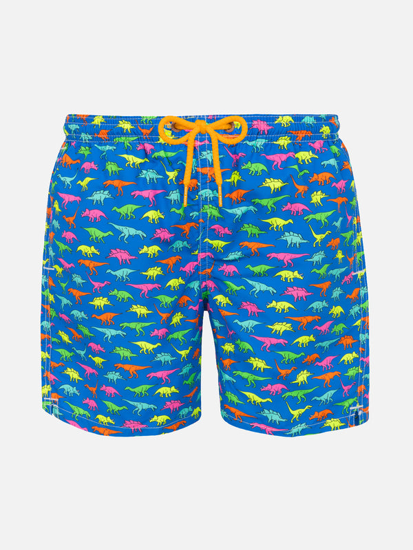 Boy swim shorts with multicolor dinosaur print