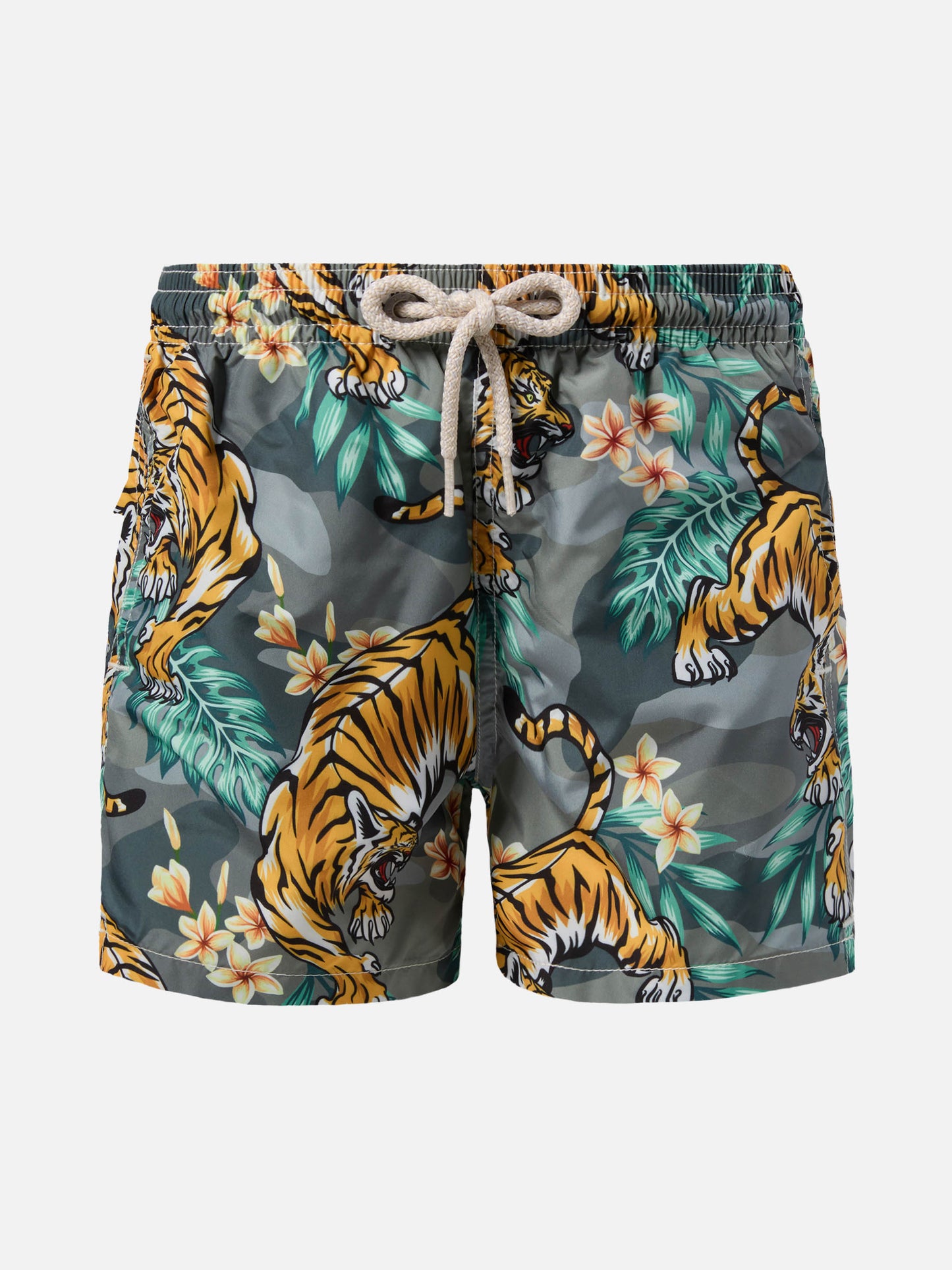 Jean Lighting lightweight fabric swim shorts with tropical tiger print