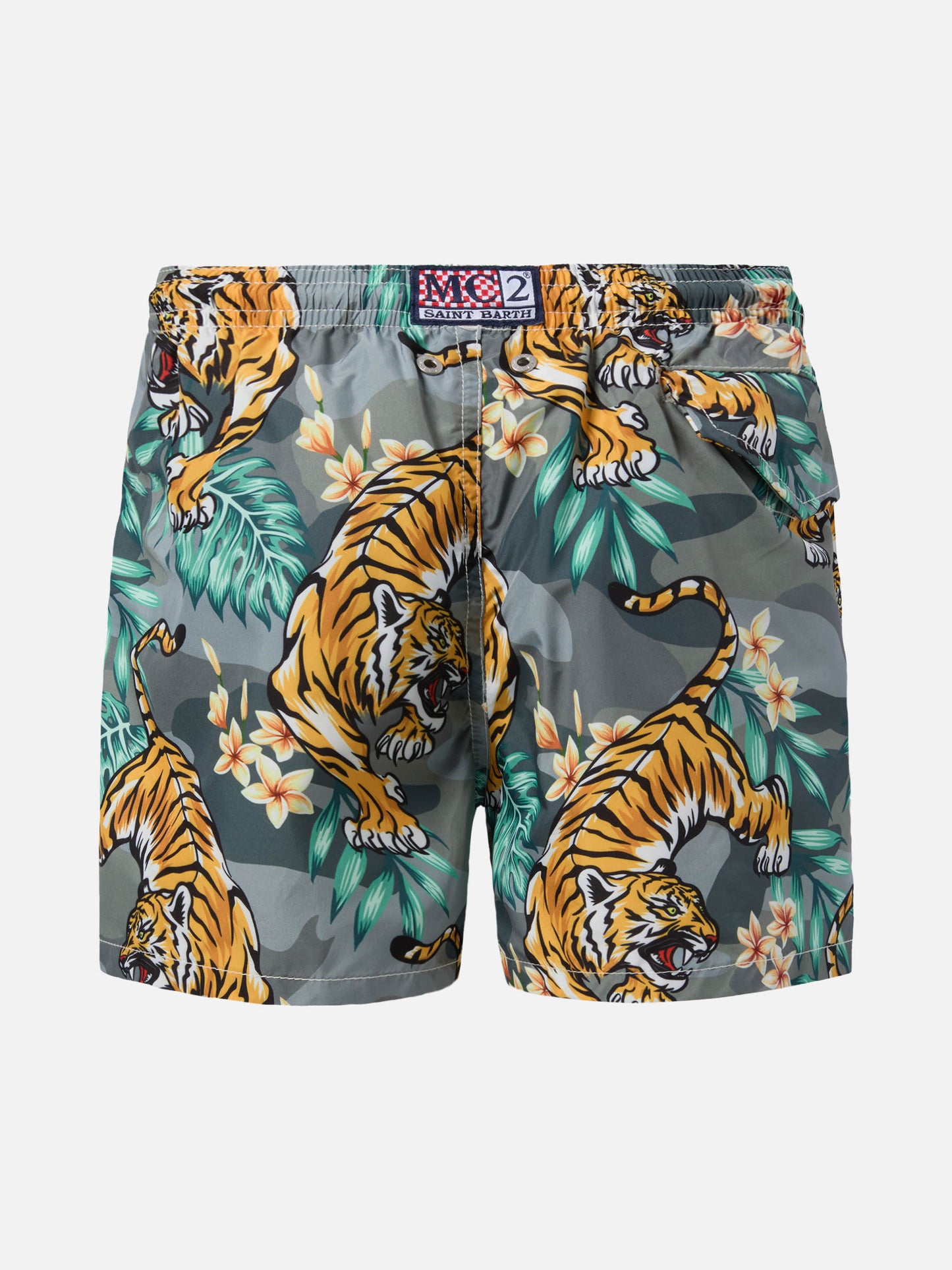 Jean Lighting lightweight fabric swim shorts with tropical tiger print