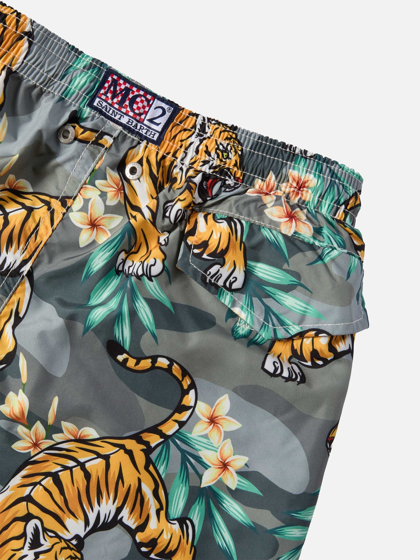 Jean Lighting lightweight fabric swim shorts with tropical tiger print