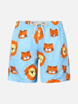 Boy lightweight fabric swim-shorts Jean Lighting with lions print