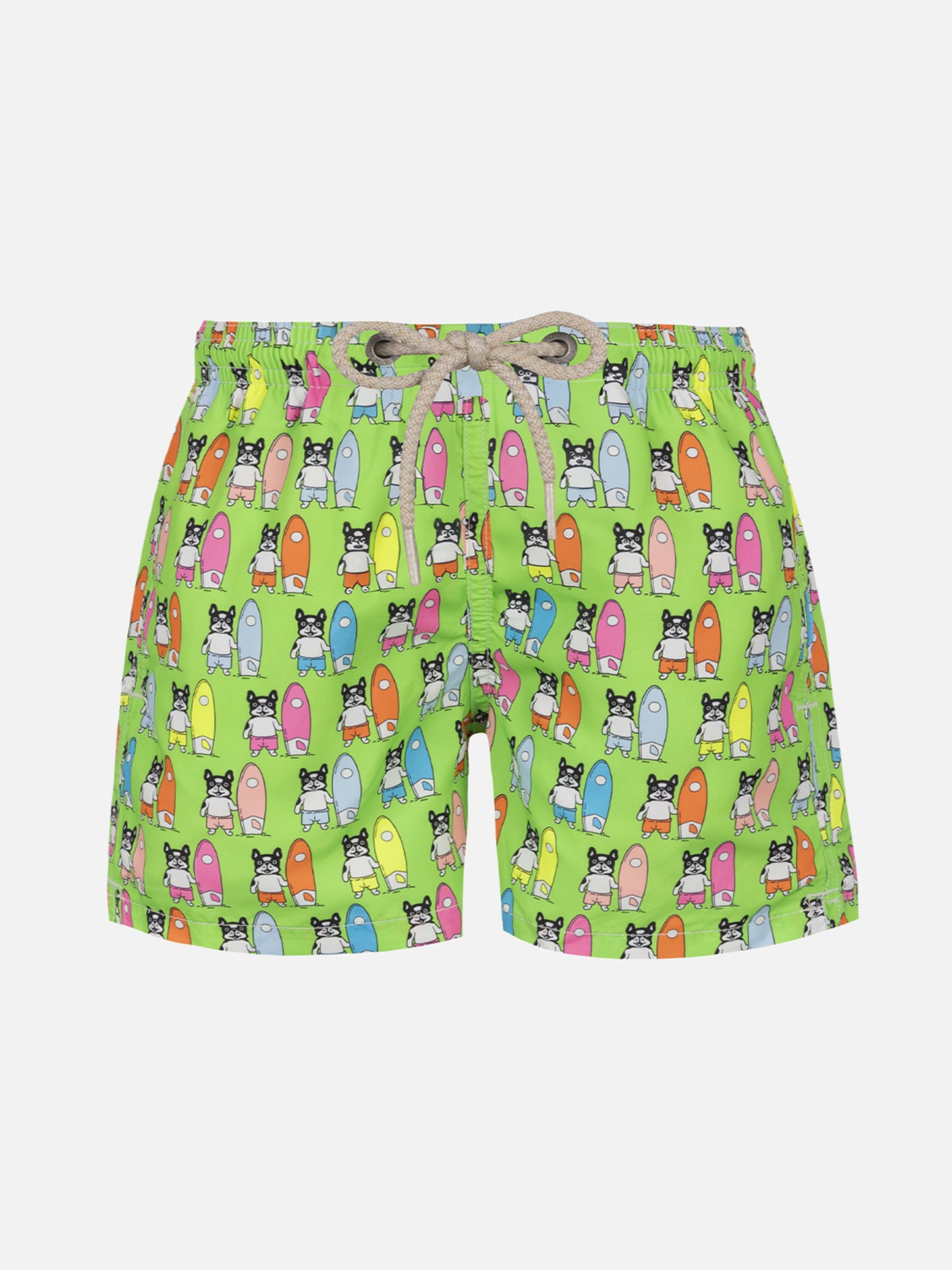 Costume da bagno da bambino in tessuto leggero Jean Lighting con stampa di cani surfisti