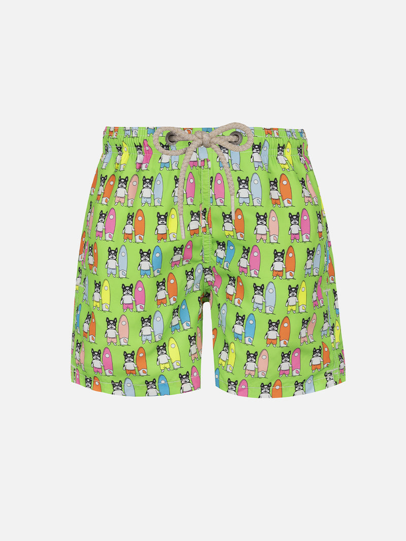 Badeshorts für Jungen aus leichtem Stoff von Jean Lighting mit Surfer-Dogs-Print