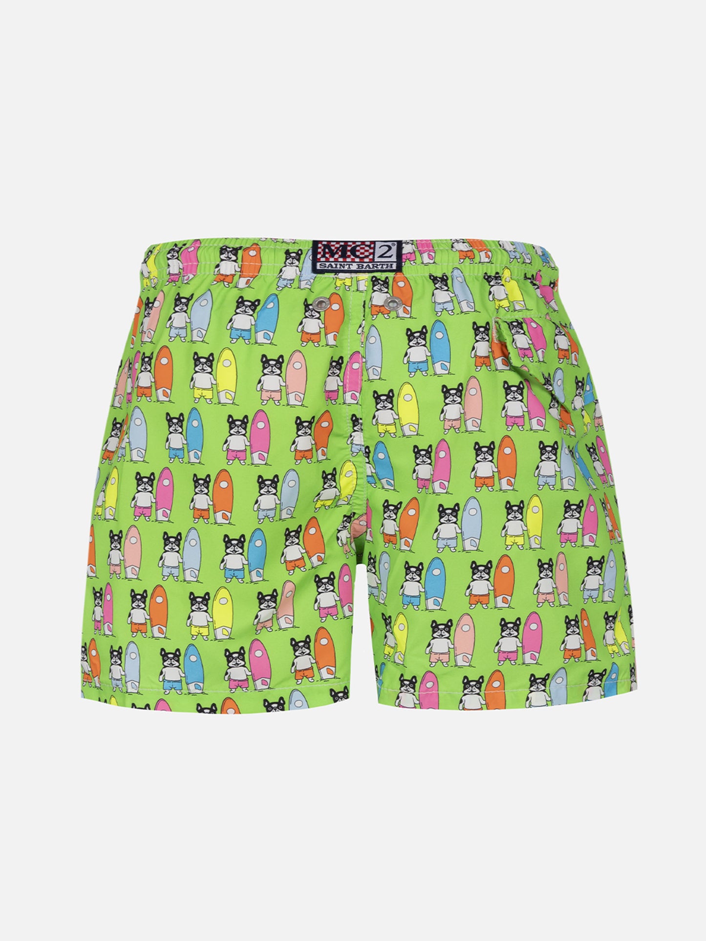 Costume da bagno da bambino in tessuto leggero Jean Lighting con stampa di cani surfisti