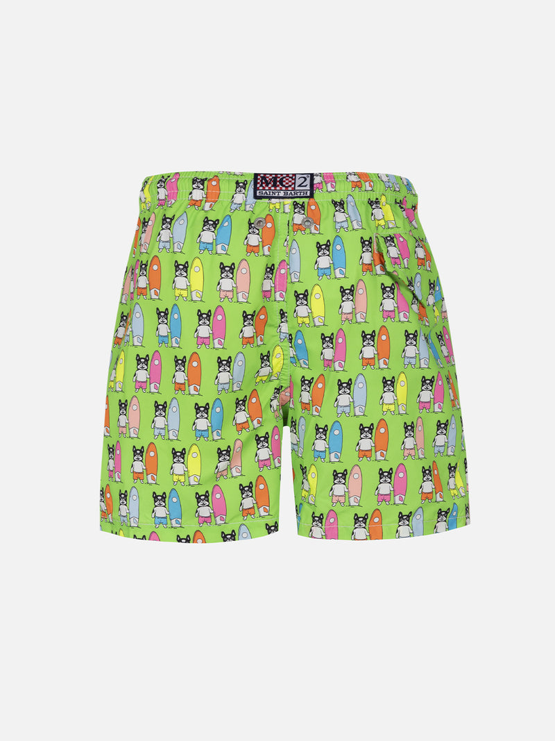 Badeshorts für Jungen aus leichtem Stoff von Jean Lighting mit Surfer-Dogs-Print