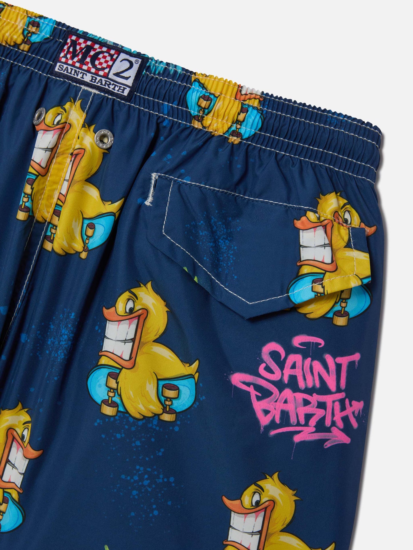 Bañador corto de tejido ligero para niño Jean Lighting con estampado crypto ducky | CRYPTOPUPPETS SPECIAL EDITION 